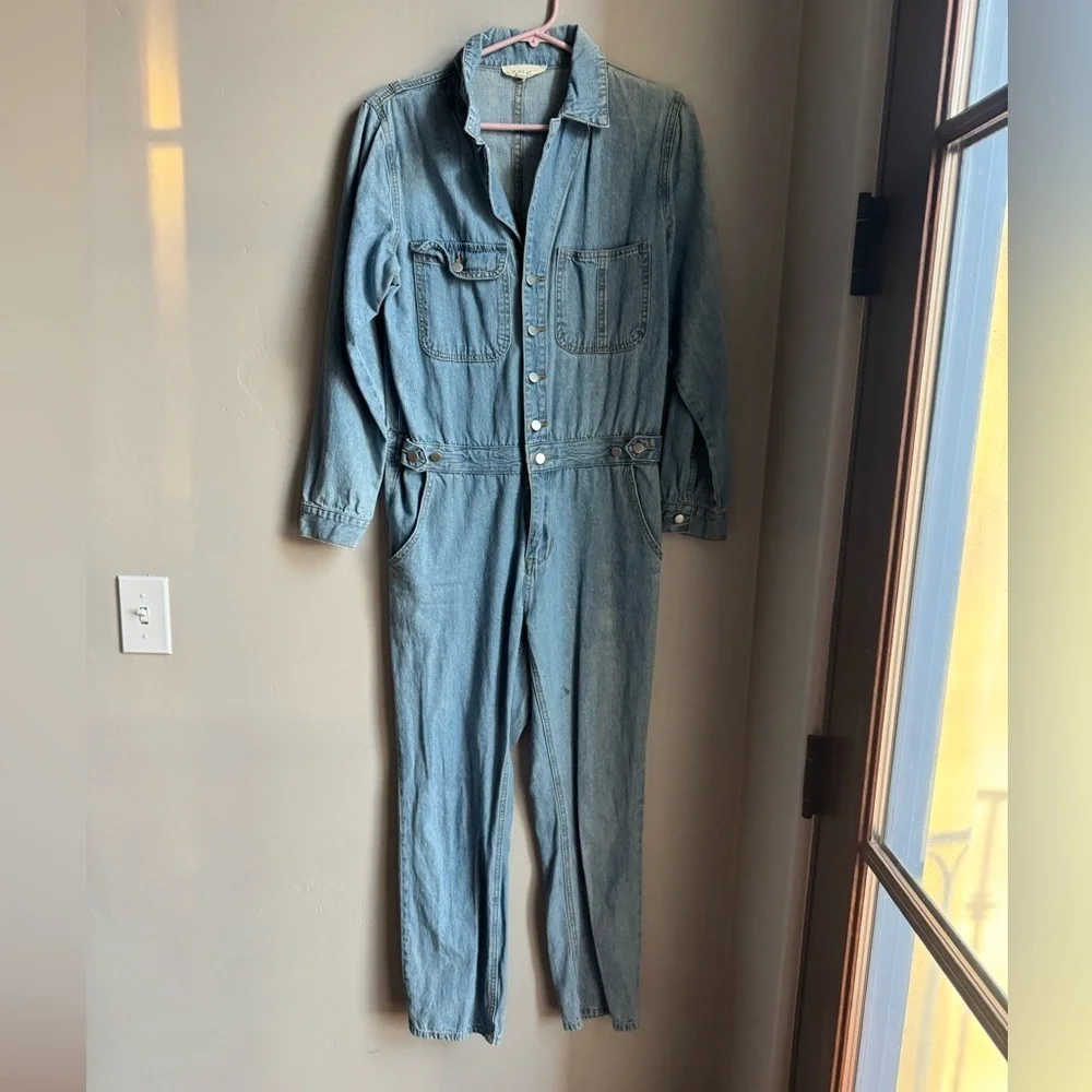 Vintage Denim Jumpsuit S Minimal Utility Scandi Workwear Boho Casual Chic - Picture 1 of 5